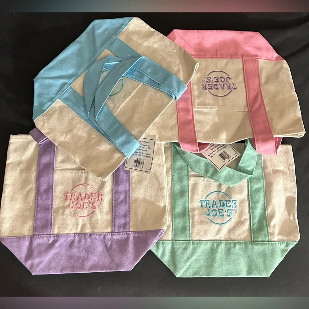 Trader Joe’s Mini Pastel Canvas Tote Bag Set Of 4 Colors Limited